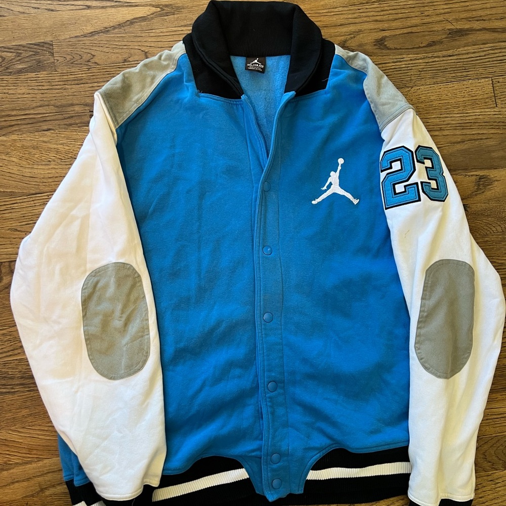 Jordan Varsity Jacket in Blue, White, and Gray